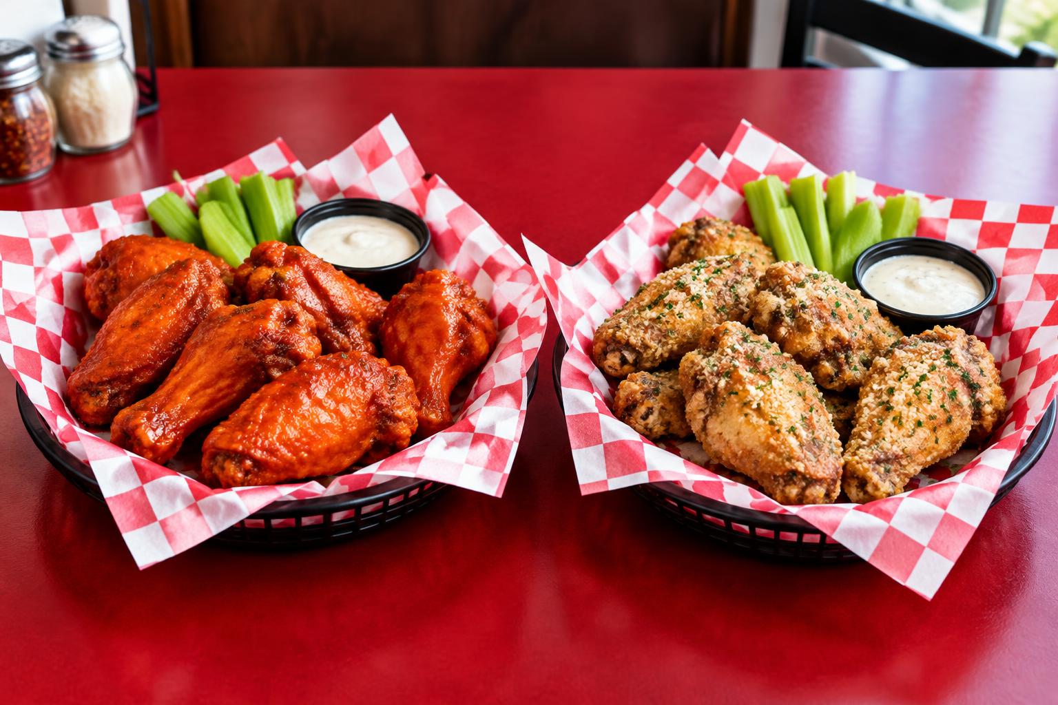 Two separate six-piece wing orders with celery for the Bridgeport Wings Special